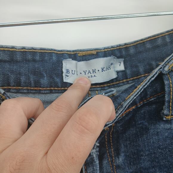 VTG Y2K BUI YAH KAH Micro Mini Distressed Denim Shorts Size 7 Streetwear Grunge - Picture 3 of 9